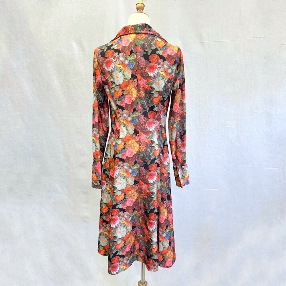 Vintage 70s Garden Colorful Floral Button Down Midi Shirt Dress Size 14 - Picture 16 of 16